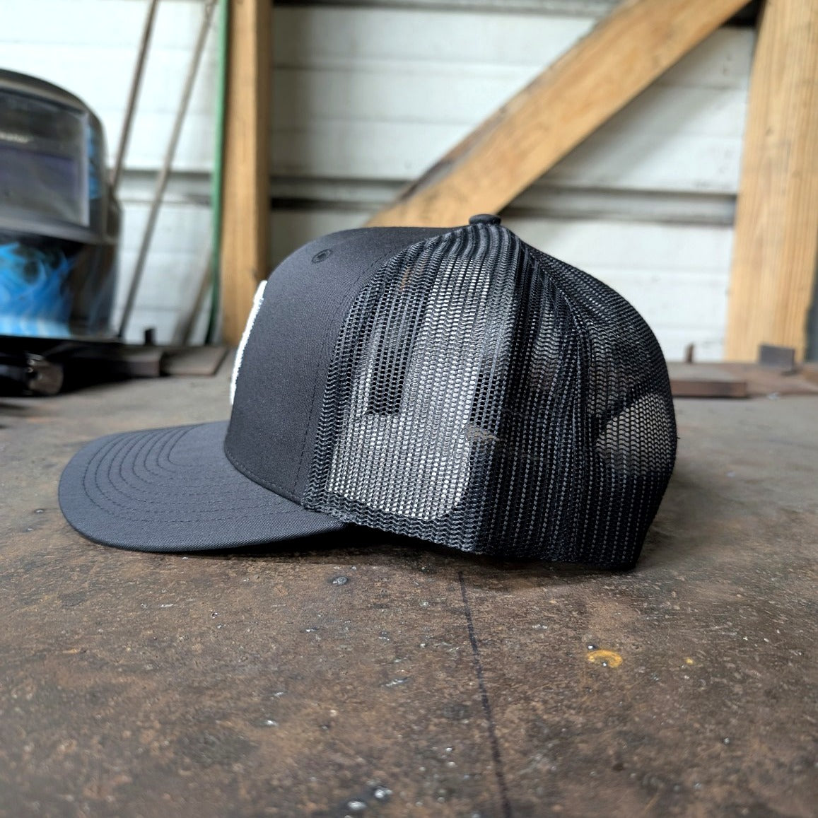 Slingin Shanks SS Shield trucker hat black side